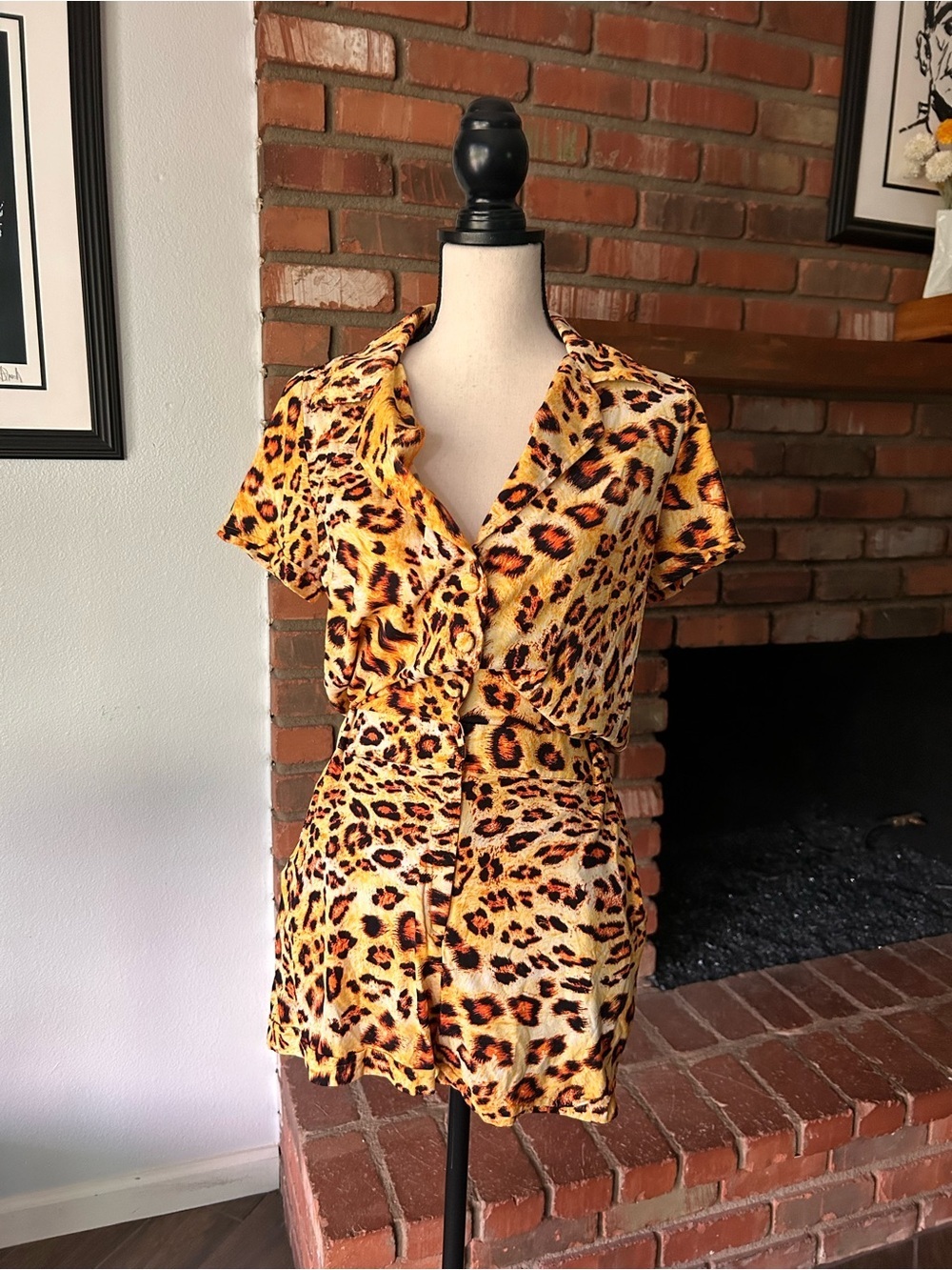 Luli Fama Leopard Print Romper Sz M